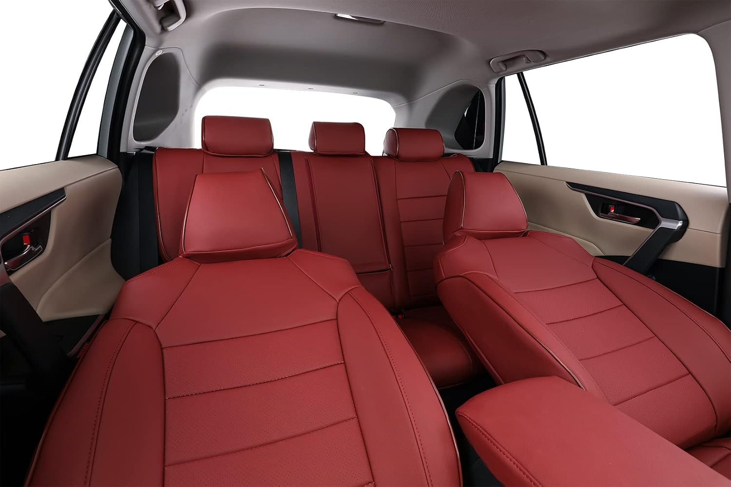 EKR Elantra Seat Covers Custom Fit for Hyundai Elantra & Hybrid 2021 2022 2023 2024 2025 2026,(Split Rear Seat W/Armrest & Movable Headrests) -Faux Leather (Burgundy)