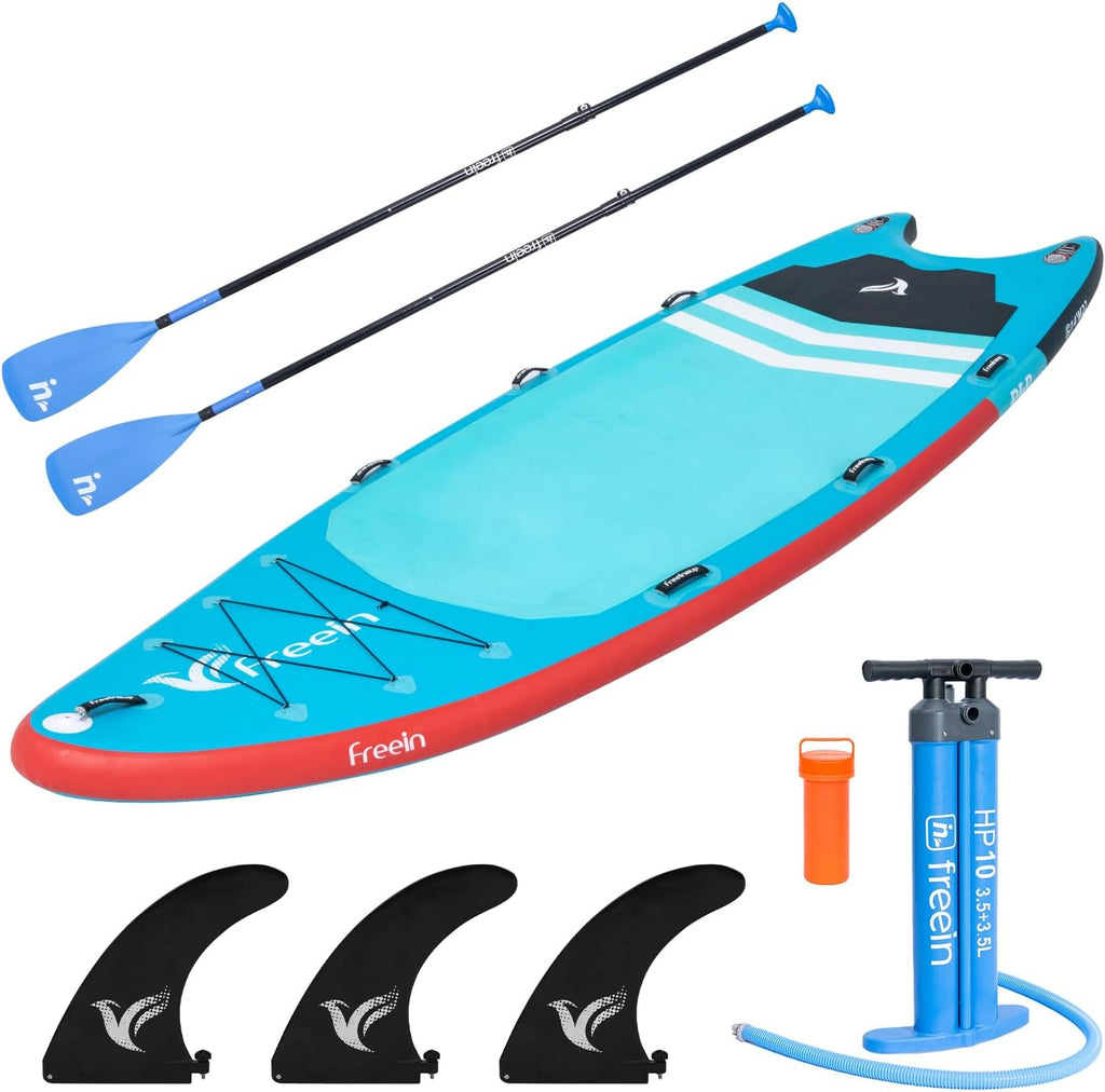 Freein 14'/15'/16' Inflatable Team SUP, Extra Large Stand Up Paddle Board for Multi Person, Dual-action Hand Pump, Adjustable Paddle, Complete Kit