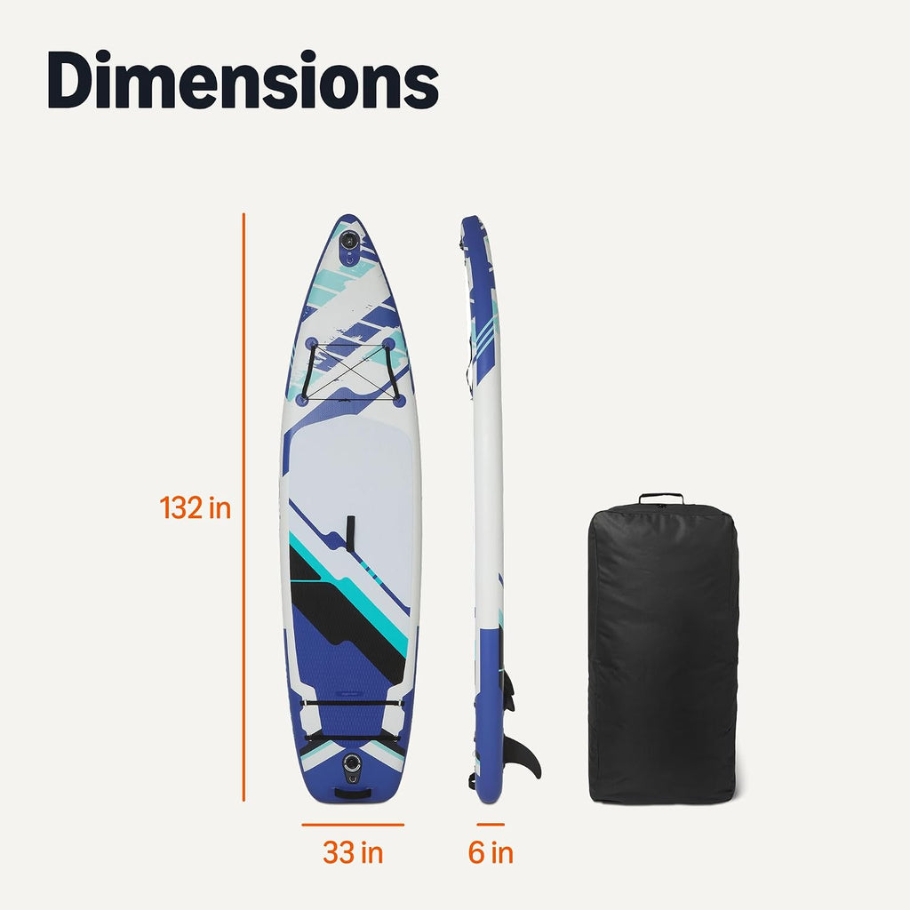 Amazon Basics Inflatable Stand Up Paddleboard with Accessories, 132' x 33' x 15', Blue