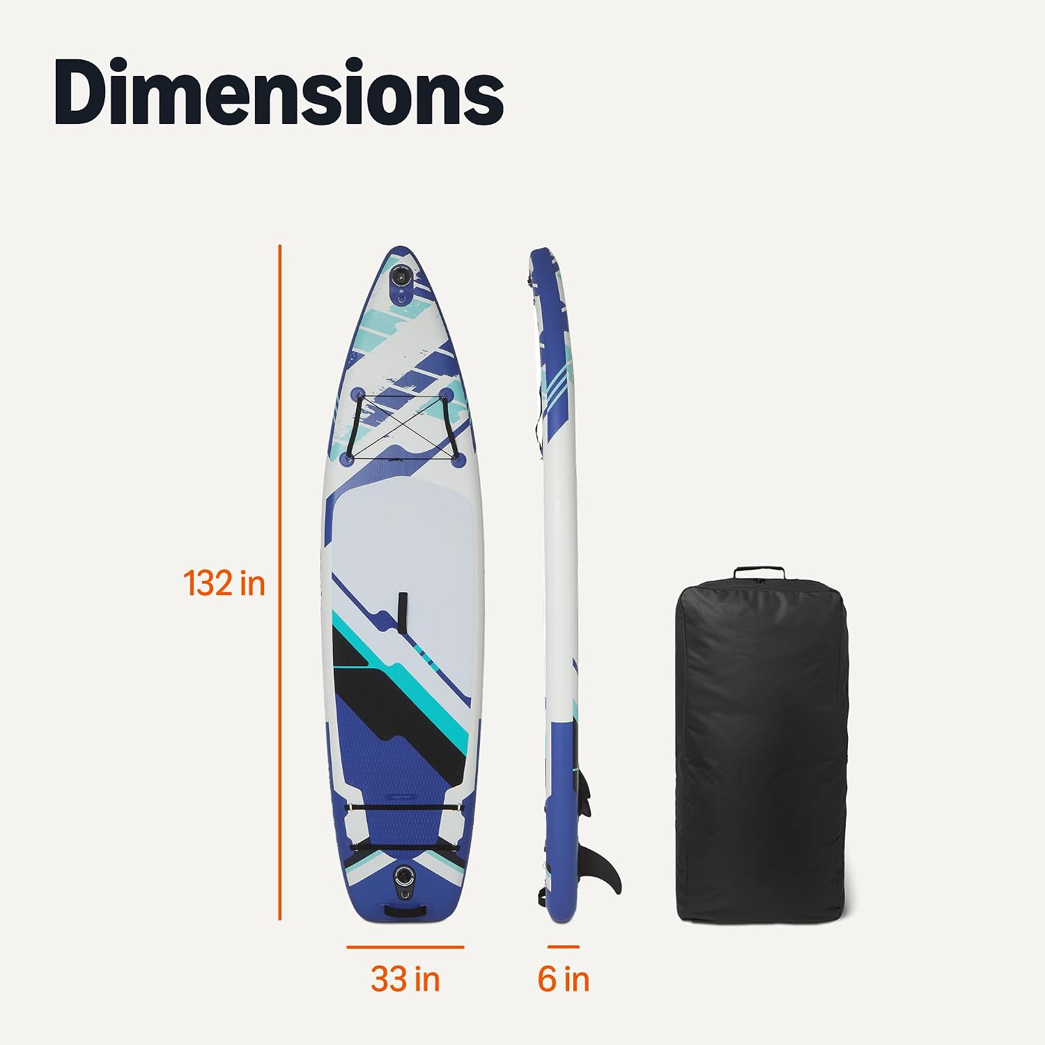 Amazon Basics Inflatable Stand Up Paddleboard with Accessories, 132' x 33' x 15', Blue