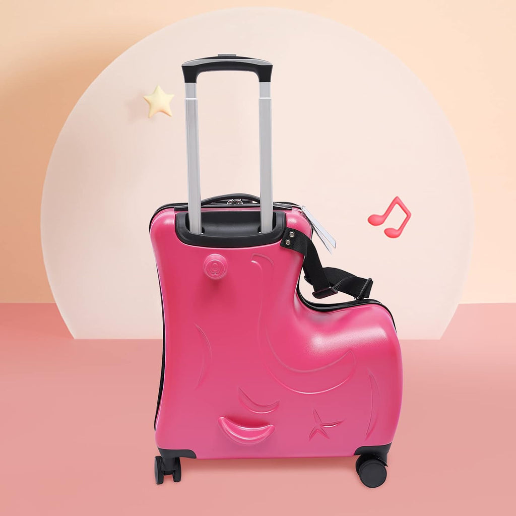 20Inch Kid Ride Suitcase, Kids Travel Suitcase with Lock & Safety Belt, Portable Children's Travel Trolley Case, Ride On Suitcase for Kids Aged 3-6 Years Old