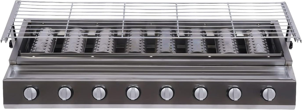 8-Burner Gas Grill Portable LPG Stove, Tabletop BBQ Grill Stainless Steel Korean BBQ Grill for Outdoor Cooking Camping, Height Adjustable, Stainless Steel Griddle