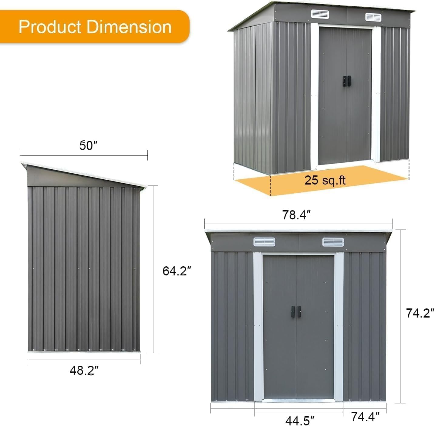 4ever2buy 6 x 4FT Outdoor Storage Shed with Sliding Door, Metal Garden Storage Shed for Bike, Small Tool Flat Shed for Backyard, Patio, Lawn