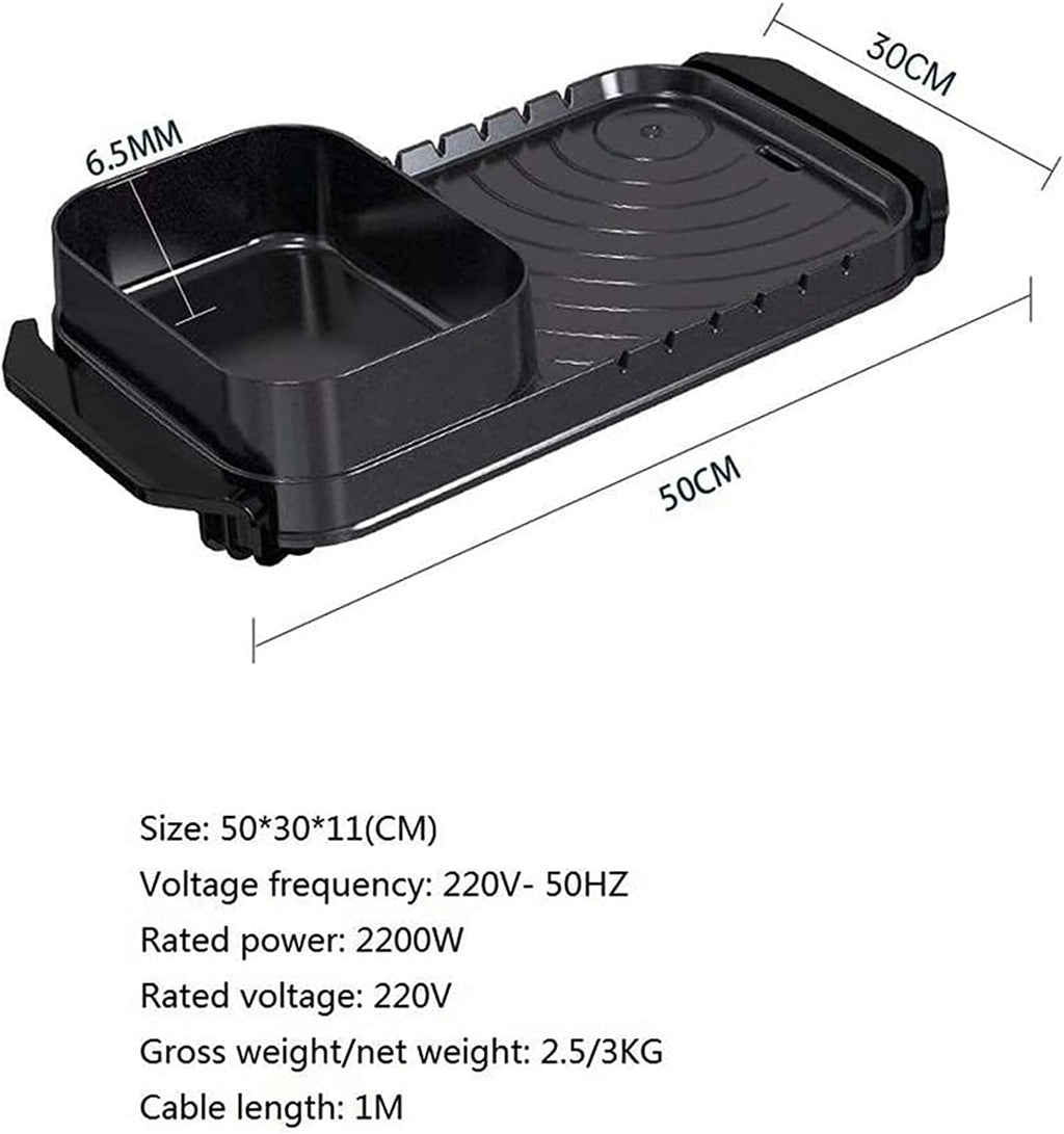 Indoor Korean Barbecue Grill Hot Pot Double Pot Electric Grill Table Grill with Lid Barbecue Hot Pot - 2200W 2 Grid 2 Flavor Non-Stick Pan Large Capacity Barbecue Indoor,Green 2,50 * 30 * 11Cm,P