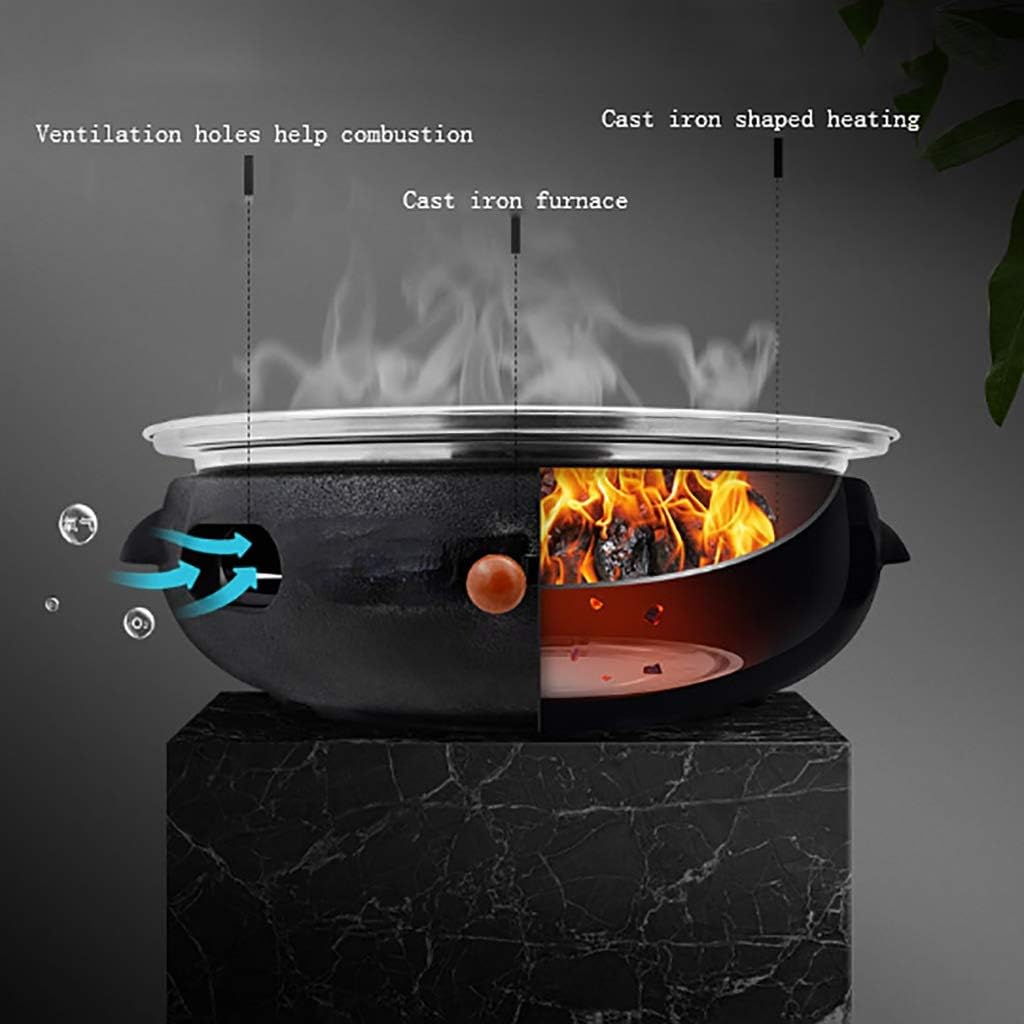 BBQ Barbeque Barbecue Grill,Korean Household Charcoal Grill,Insulated Wooden Tray,Cast Iron Furnace,Indoor Outdoor,4 Styles (Color : C)