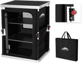EAGLE PEAK Outdoor Folding Camping Table with Large 3-Tier Storage Organizer and Side Pockets, Easy Set Up Portable Aluminum Camping Kitchen, Black