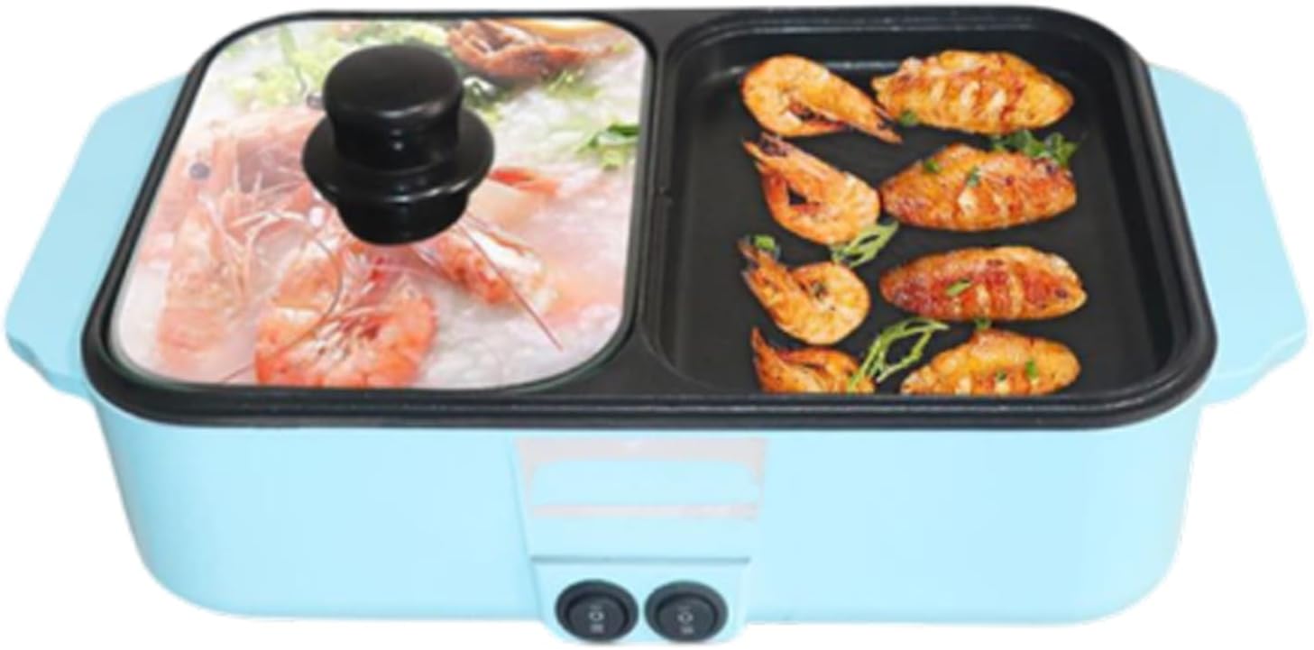 Hot Pot Electric with Grill, 2 in 1 Indoor Non-Stick for Steaks, Shabu Shabu, Noodles, Simmer and Fry, Korean BBQ Grill, Independent Dual Temperature Control,A