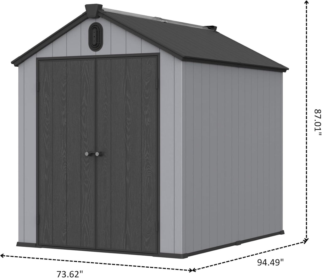 YOPTO 6x8 FT Outdoor Storage Shed with Hinge Door,Window & Air Vent,Outdoor Plastic Tool House W/Waterproof Tilted Roof,Heavy Duty Stroage Unit for Backyard,Patio,Lawn,Garden,Grey+Black