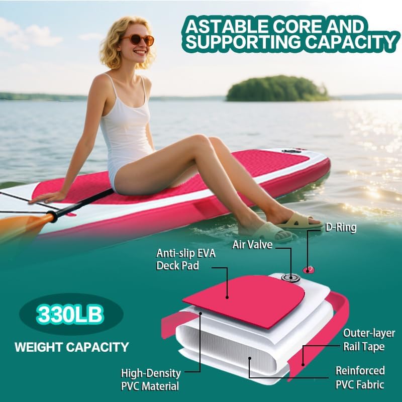 10'6'×32' Wide Inflatable Stand Up Paddle Board Fishing Paddle Board Yoga Board with Durable SUP Accessories & Carry Bag 2 Person Non-Slip Comfort Deck for Youth & Adults