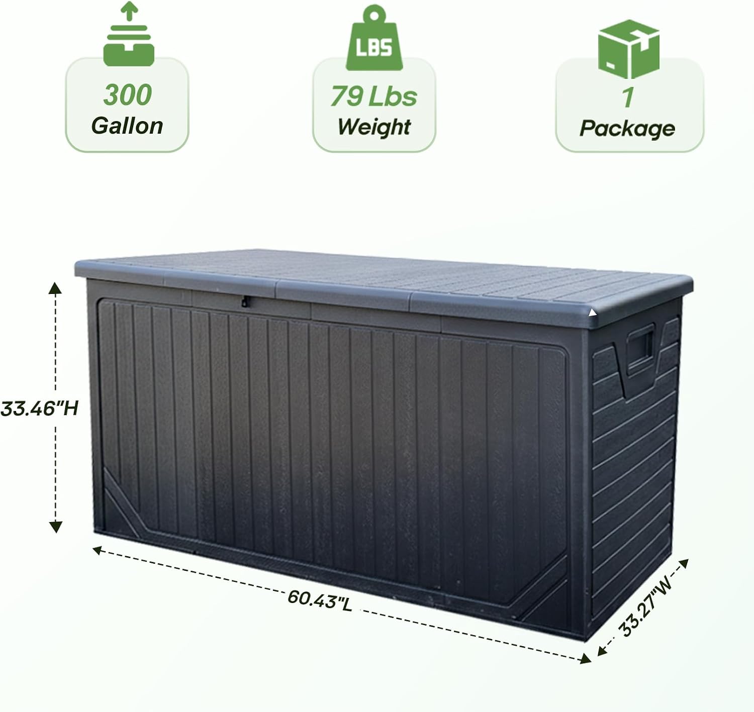 300 Gallon Outdoor Deck Box, Waterproof Outdoor Thick Resin Storage Box for Patio, Garden, Pool Equipment, and Outdoor Cushions (Black)