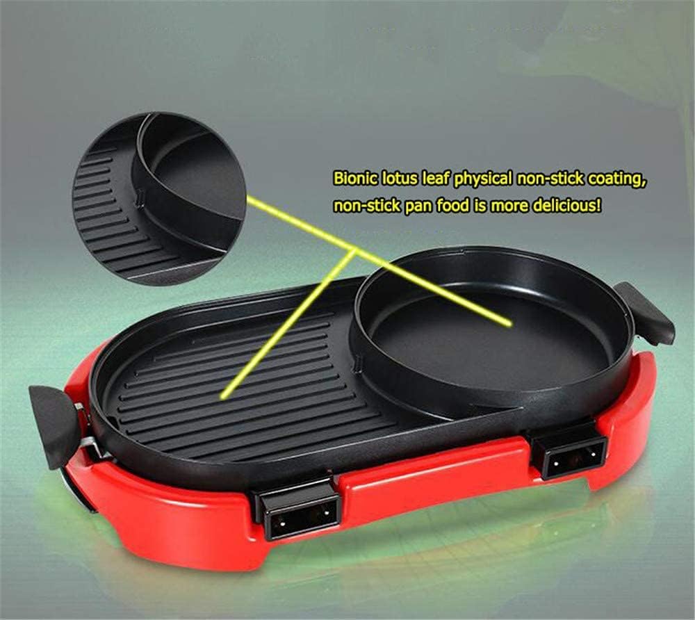 Electric Hot Pot Grill Indoor Korean BBQ Grill Hotpot Shabu Shabu Hot Pot, 1800W Non-Stick Baking Pan Separate Dual Temperature Contral, Capacity for 2-12 People, 220V