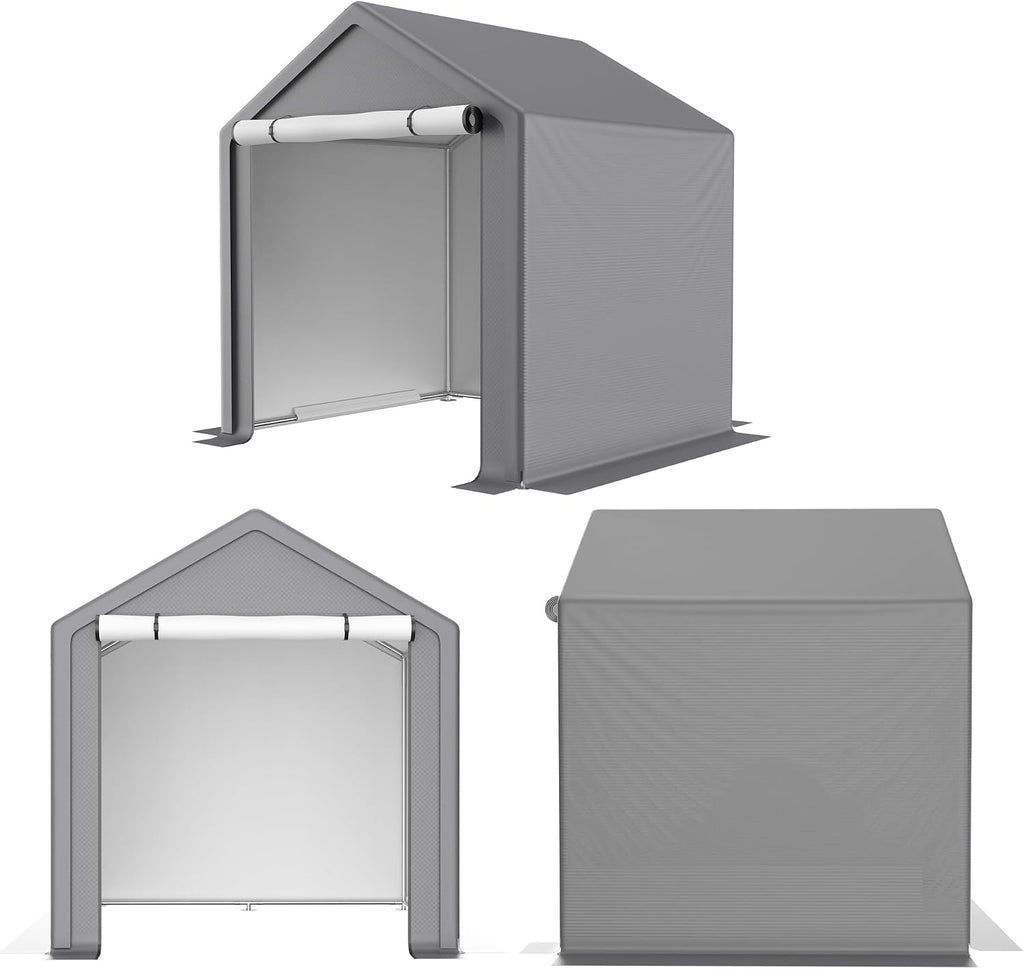 6 x 6 ft Portable Outdoor Storage Tent Shelter Shed, Heavy Duty Storage Tent with Roll-up Doors Shelter for Garden Tool, Lawn Mower, Motorcycleand, Bike - Gray