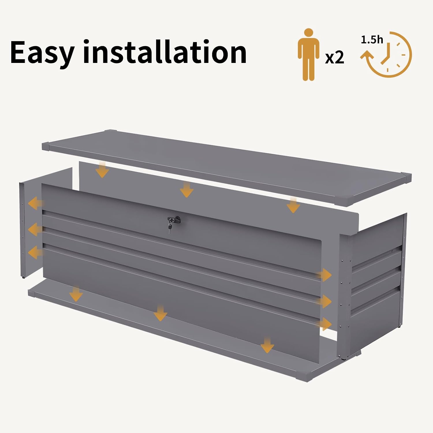 260 Gallon Deck Box, Metal Large Deck Box, Waterproof Deck Storage Box, Pool Storage Box with Lockable Storage Containers, Light Gray