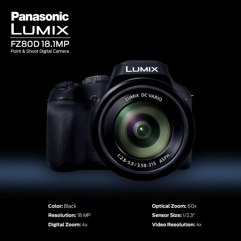 Panasonic LUMIX FZ80D 18.1MP Point & Shoot Digital Camera Bundle with Slinger Alpine 140 Multi-Device Shoulder Bag, SanDisk Ultra 32GB UHS-I SDHC Memory Card