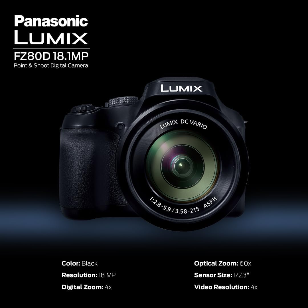 Panasonic LUMIX FZ80D 18.1MP Point & Shoot Digital Camera Bundle with Slinger Alpine 140 Multi-Device Shoulder Bag, SanDisk Ultra 32GB UHS-I SDHC Memory Card
