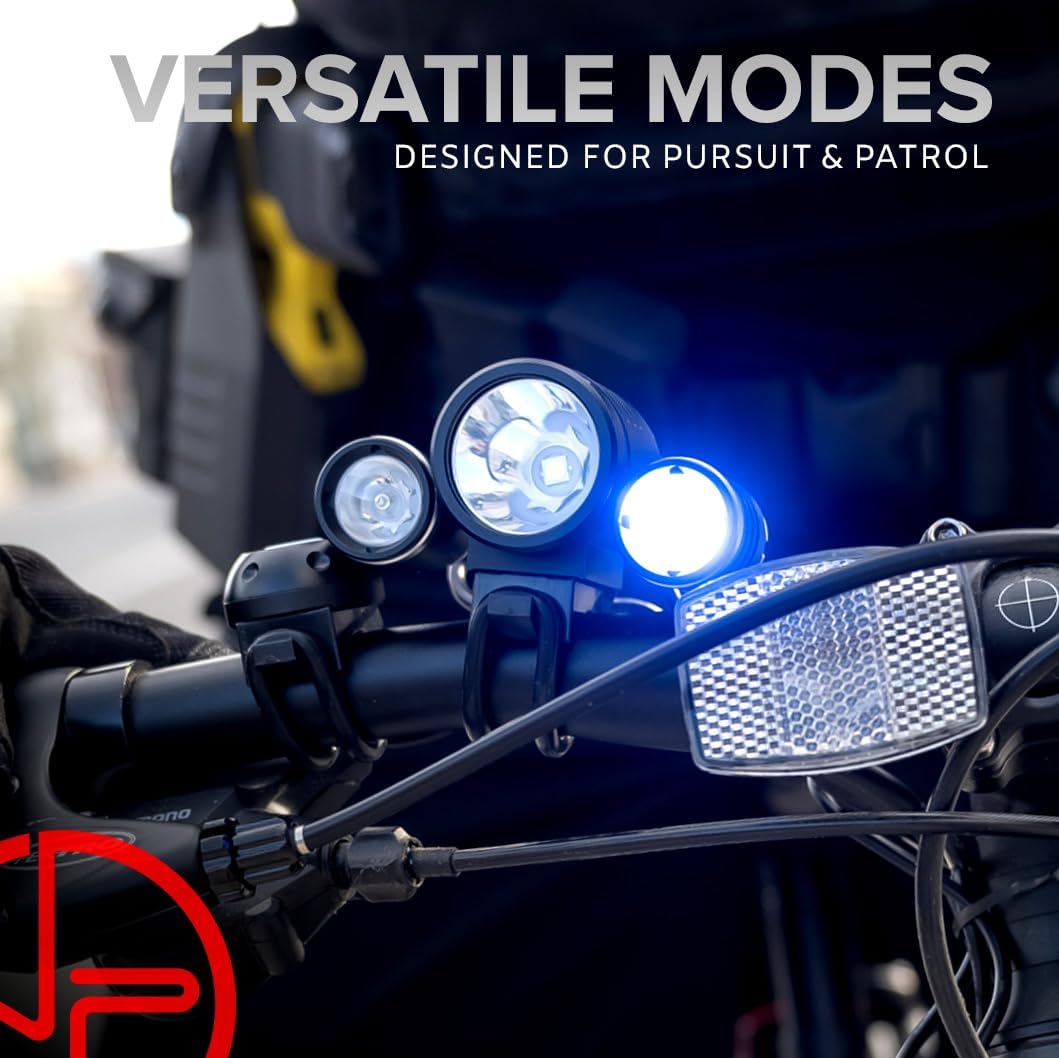 NP NIGHT PROVISION PS1200-BLUE Front & OPTIKS-Blue Emergency Patrol Bike Light - Blue/Blue Strobe LED - Rechargeable - Water Proof - 5 Modes. for Police Officers, EMS, Volunteers, and Security