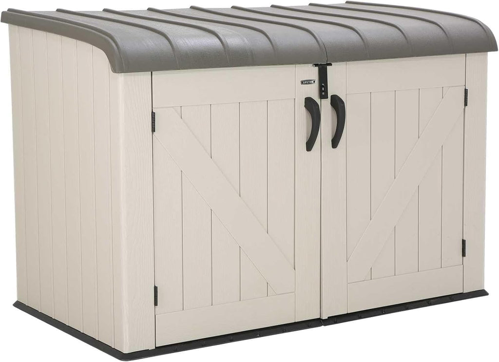 LIFETIME Large Horizontal Outdoor Deck Storage Box, Lockable Spring-Hinge Lid, 561 Gallon Capacity