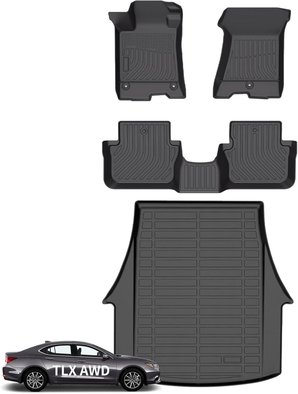 Wayhigh® Floor Mats & Cargo Liner for Acura TLX AWD 2015-2020, All Weather TPE Car Mats Waterproof Heavy Duty Floor Liners, Floor Mats Custom Fit for TLX Accessories