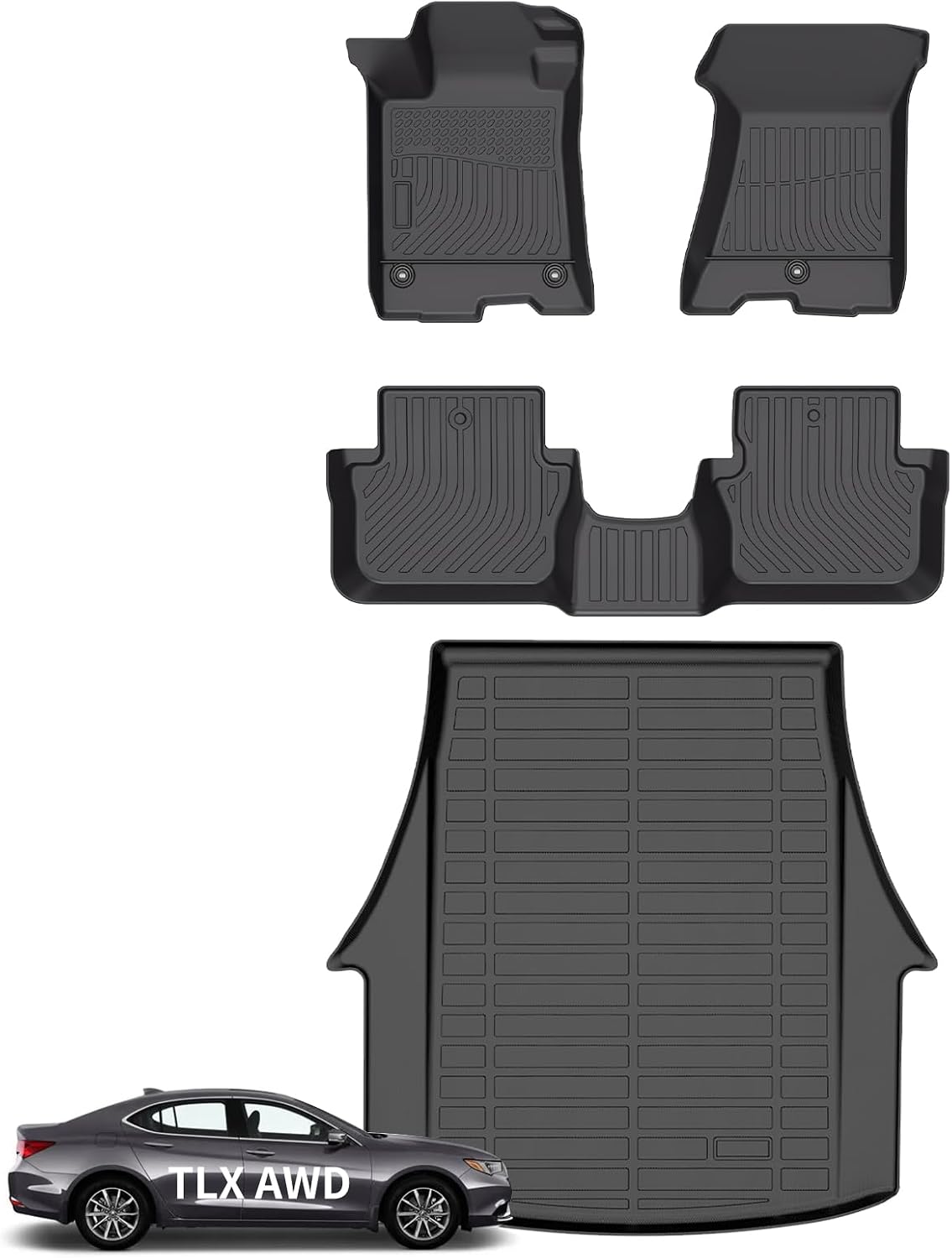 Wayhigh® Floor Mats & Cargo Liner for Acura TLX AWD 2015-2020, All Weather TPE Car Mats Waterproof Heavy Duty Floor Liners, Floor Mats Custom Fit for TLX Accessories
