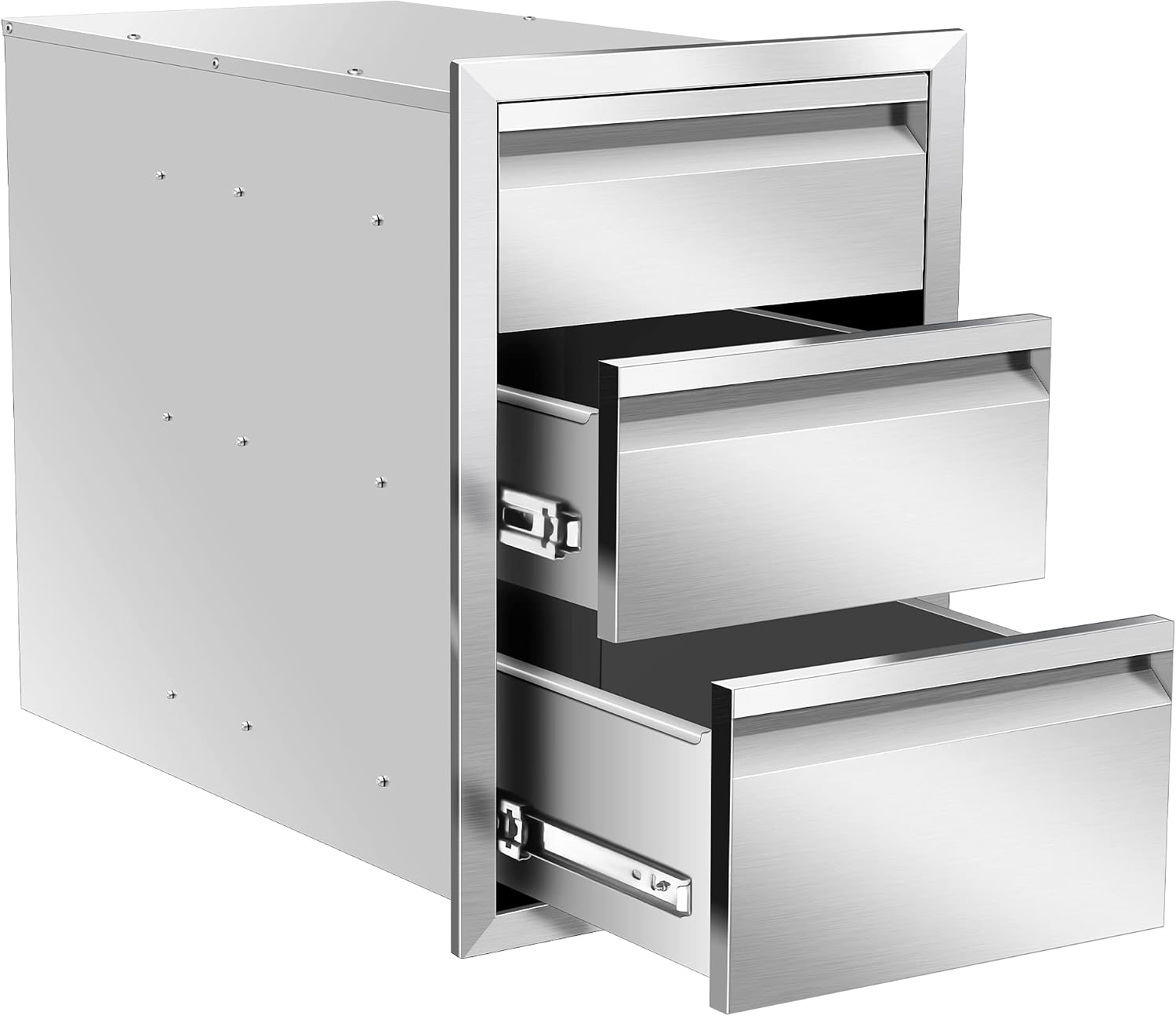 Outdoor Kitchen Drawers 16Wx23Dx21H Stainless Steel Flush Mount BBQ Triple Drawers for Outdoor Kitchen Island, or Patio Grill Station