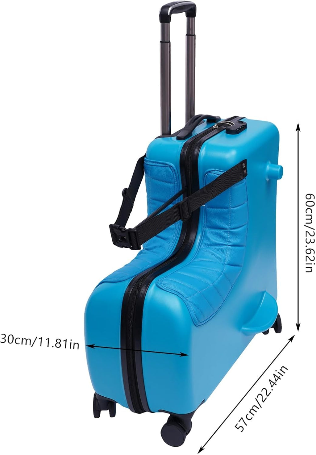 24' Kids Ride On Suitcase with Wheels & Safety Belt, Ride-On Suitcase with DIY Stickers & Combination Lock, Suitcase for Boys & Girls Ages 4-12 Years (Blue)