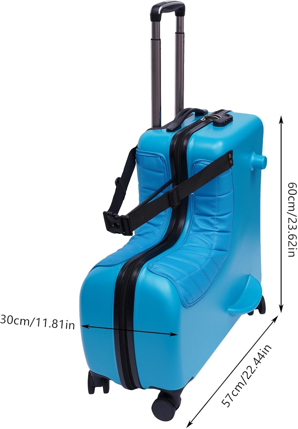 24' Kids Ride On Suitcase with Wheels & Safety Belt, Ride-On Suitcase with DIY Stickers & Combination Lock, Suitcase for Boys & Girls Ages 4-12 Years (Blue)