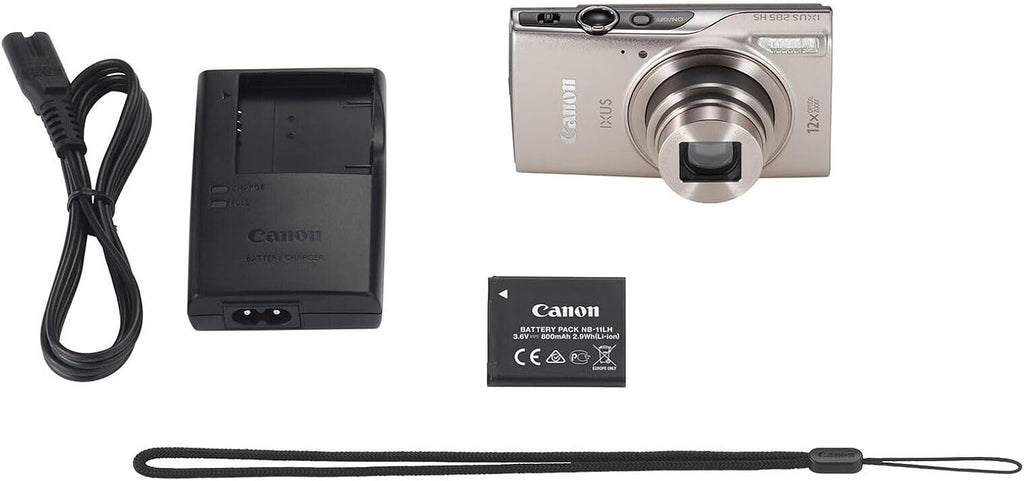Canon PowerShot IXUS 285 HS A Digital Camera (Silver) 12x Optical Zoom Wi-Fi Enabled Point & Shoot with 64GB Card, Case, Flex Tripod, Cleaning Kit + More