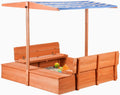 Kids' Outdoor Wooden Sandbox with Id,Sand Box with Toy Storage Box,Kids Play Equipment Sand Protection Bottom Liner Included 47X47in.