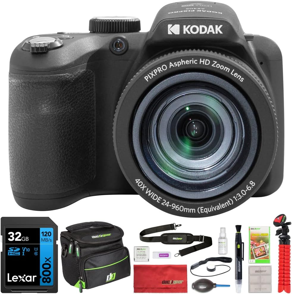 Kodak AZ405BK PIXPRO Astro Zoom 20MP Digital Camera 40X Optical Zoom 24mm Bundle with Lexar 32GB UHS-I SDHC Memory Card and Deco Gear Camera Bag, Lens Blower, Lens Pen, 12inch Tripod & More
