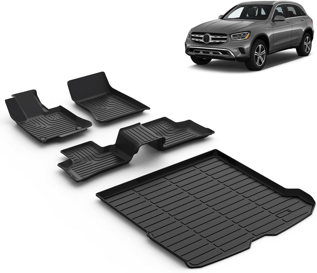 All Weather Car Floor Mats & Cargo Liner Set Fit for GLC 2023 2024 2025 2026 Floor Liners Trunk Liner GLC Cargo Mat Accessories Black