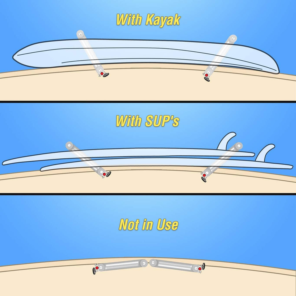 Magma Kayak/SUP Boat Rack R10-626 - 304 Stainless Steel Storage for Kayaks & Paddle Boards - Fits Standard Round Rail - Includes Padding & Tie-Down Points - Quick-Release Knob System