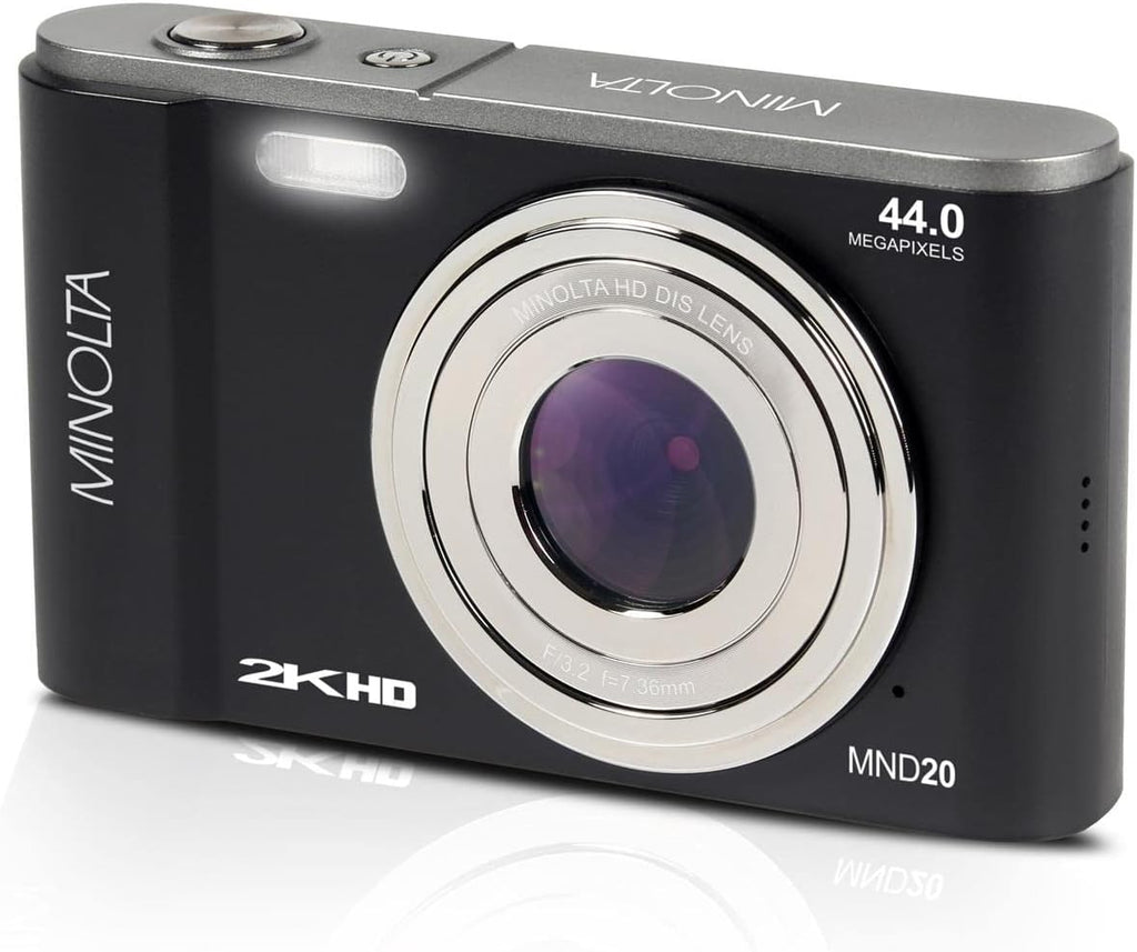 Minolta MND20 44 MP 2.7K Ultra HD Digital Camera with Slinger Camera case (Black)