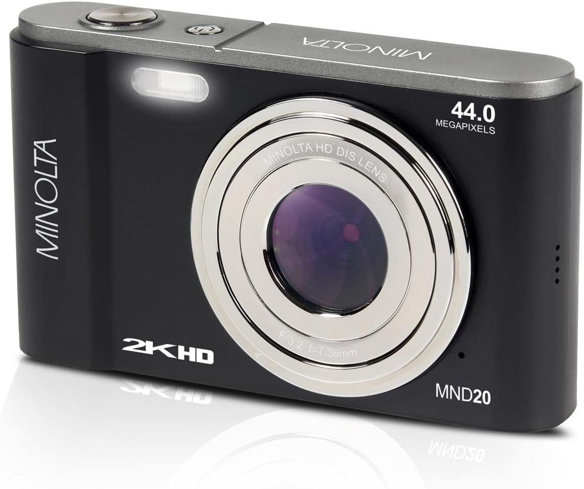 Minolta MND20 44 MP 2.7K Ultra HD Digital Camera with Slinger Camera case (Black)