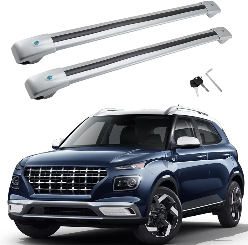 Lockable Roof Rack Cross Bars Compatible with Hyundai Venue 2022 2023 2024 2025 SEL Limited Luggage Cargo Carrier Anti-Theft Metal Roof Rack Cross Rails Silver