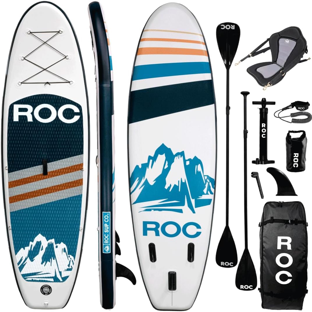 Roc Inflatable Stand Up Paddle Board with Premium SUP Paddle Board Accessories, Wide Stable Design, Non-Slip Comfort Deck for Youth & Adults