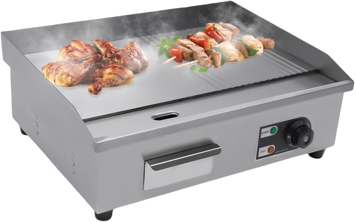 22' Commercial Electric Griddle Countertop Flat Top Griddle Stainless Steel Hibachi Teppanyaki Grill BBQ Plate 122-572℉ Adjustable Temp Control for Restaurant Kitchen,110V (1600W-1)