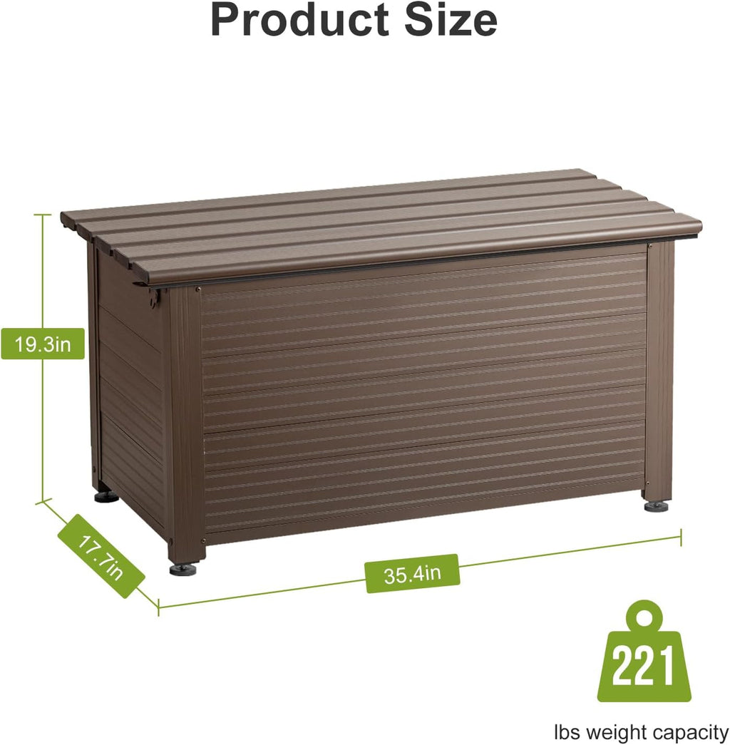TECSPACE 55 Gallon Aluminum Deck Box, IP65 Waterproof Level Patio Storage Box, 221 Lbs Bearing Capacity, for Pool & Sports Equipment & Garden Tools Storage