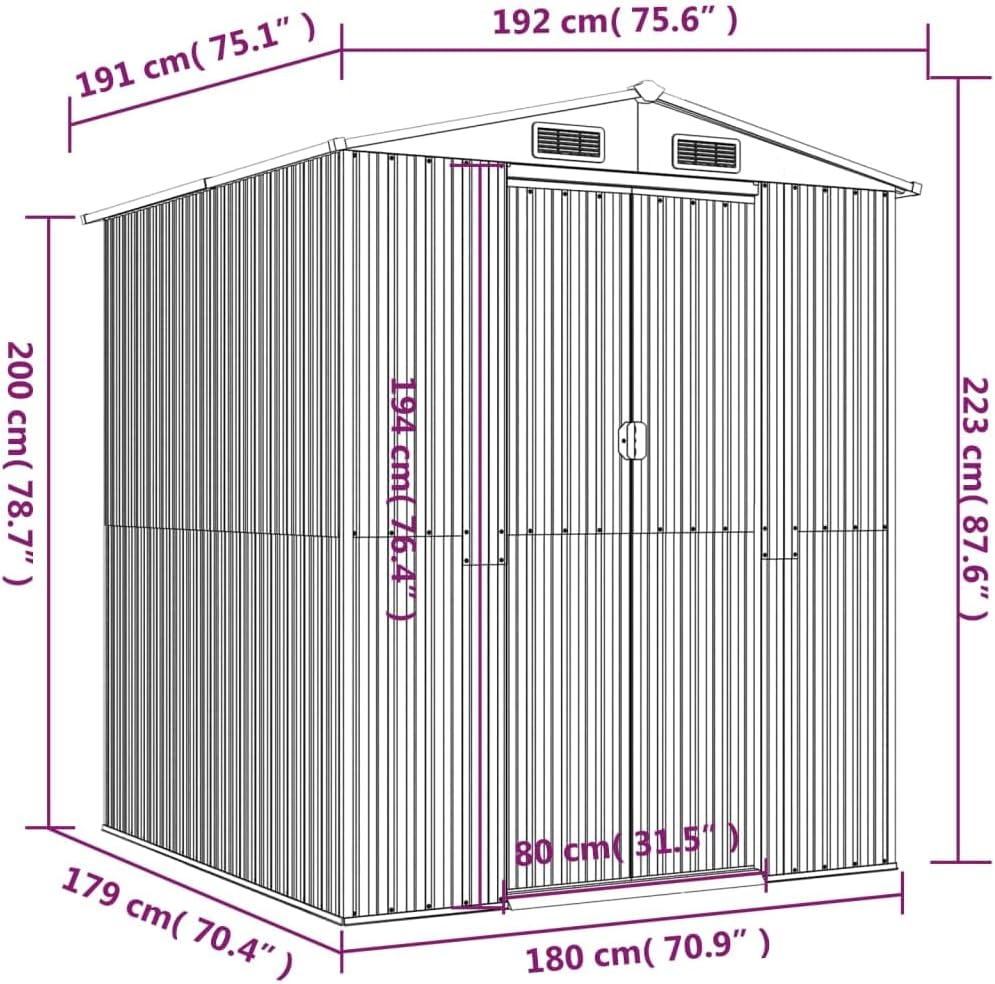 vidaXL Garden Shed - Light Brown Galvanized Steel Storage Solution / 75.6'x75.2'x87.8' / Ideal for Outdoor Tools, Garden Equipment & Pool Essentials