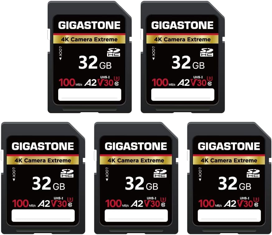 【5-Years Data Recovery】 GIGASTONE 32GB SD Card 5-Pack, 4K Camera Extreme, A2 V30 SDHC Memory Card 4K Full HD Video Compatible with SPYPOINT TACTACAM Trail Camera