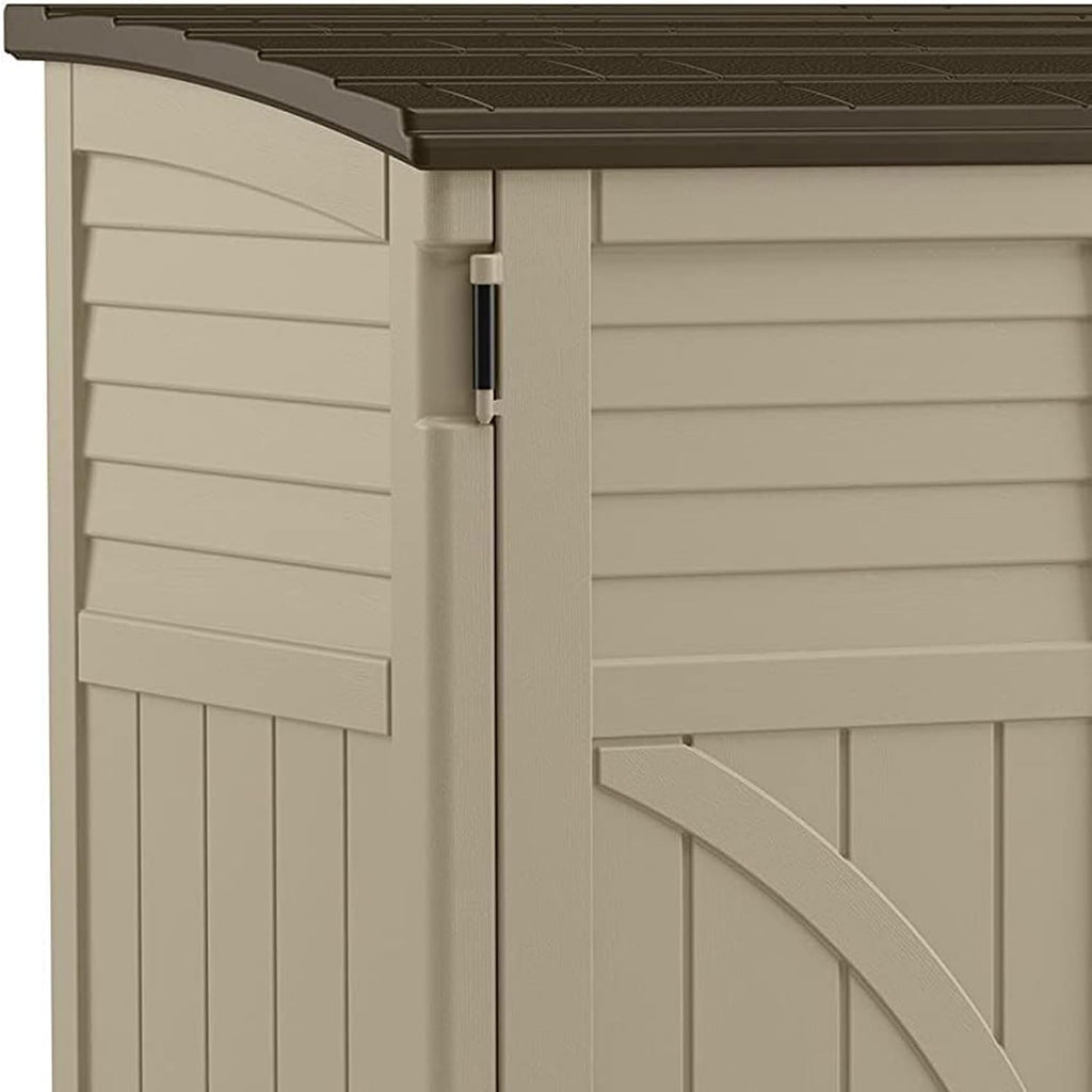 Suncast Horizontal Shed, Compact Outdoor Storage System, 34 Cu. Ft. Capacity, Sand & Slate - Lockable Multi-Wall Resin Organizer for Garbage Cans, Garden Tools, Bins, Bikes and Yard Equipment