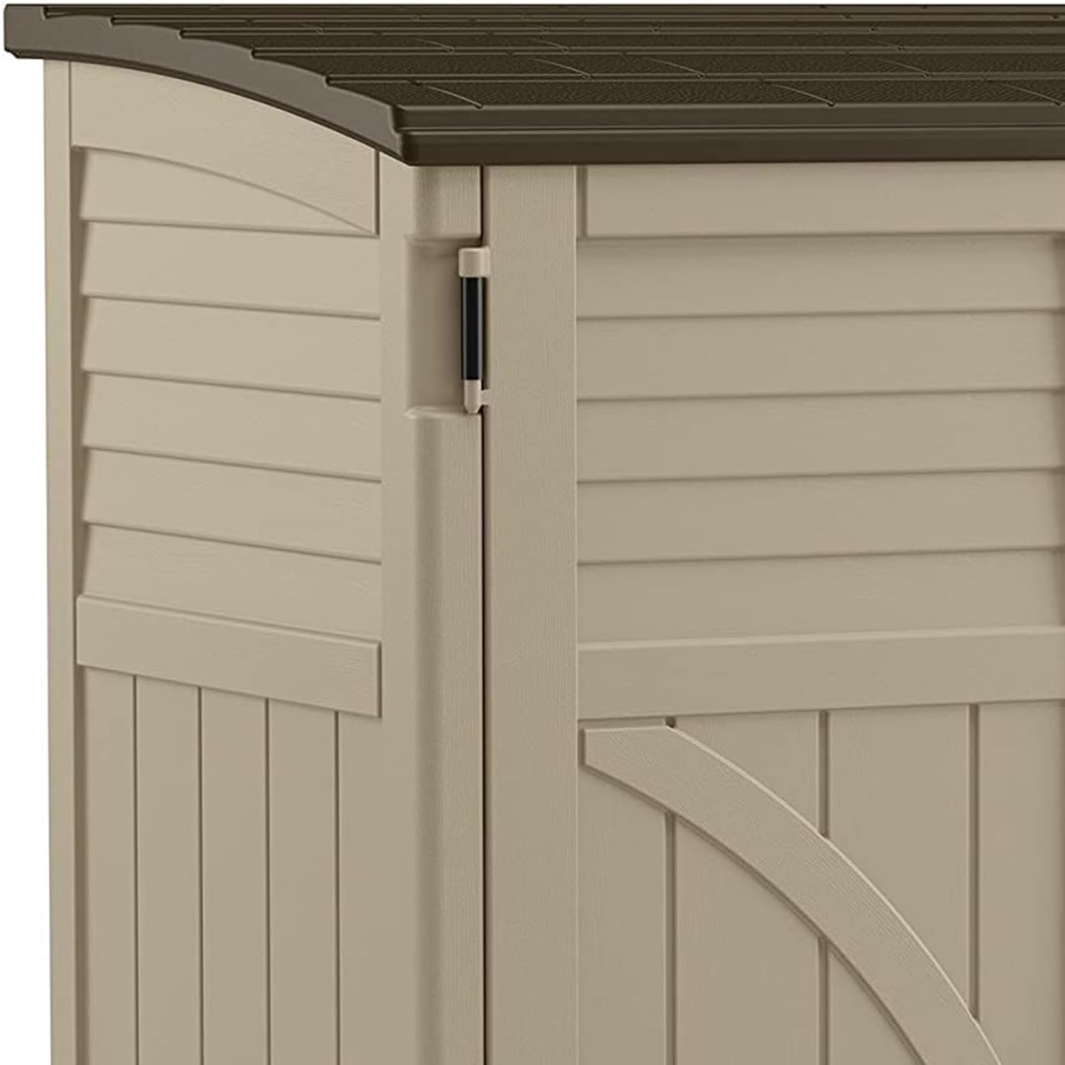 Suncast Horizontal Shed, Compact Outdoor Storage System, 34 Cu. Ft. Capacity, Sand & Slate - Lockable Multi-Wall Resin Organizer for Garbage Cans, Garden Tools, Bins, Bikes and Yard Equipment
