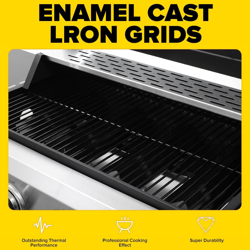 CIG GARDEN 4-Burner Propane Gas Grill, 42,000 BTU Stainless Steel BBQ with Foldable Side Tables, Outdoor Grill for Patio, Garden, Backyard & Camping