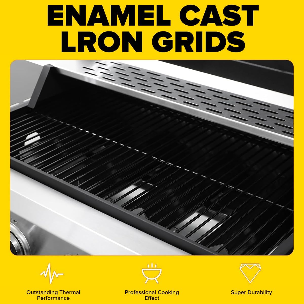 CIG GARDEN 4-Burner Propane Gas Grill, 42,000 BTU Stainless Steel BBQ with Foldable Side Tables, Outdoor Grill for Patio, Garden, Backyard & Camping