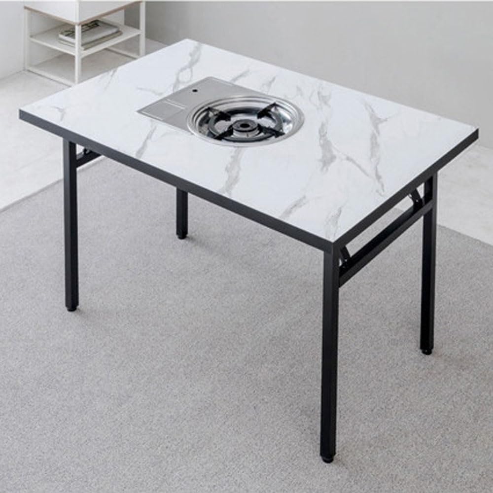Korean BBQ Grill Table with Built-in Gas Burner, Folding Indoor Outdoor Dining Table, Marble Top for Camping & Kitchen, Made in Korea -Marble- L Size