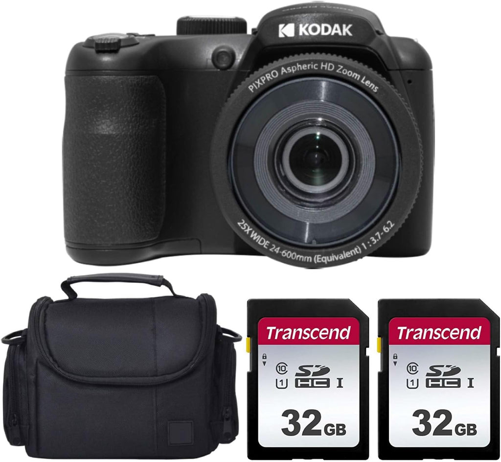 Kodak PIXPRO AZ255 Digital Camera (Black) Bundle with 32GB Memory Card (2) + Digital Camera/Video Case (4 Items)
