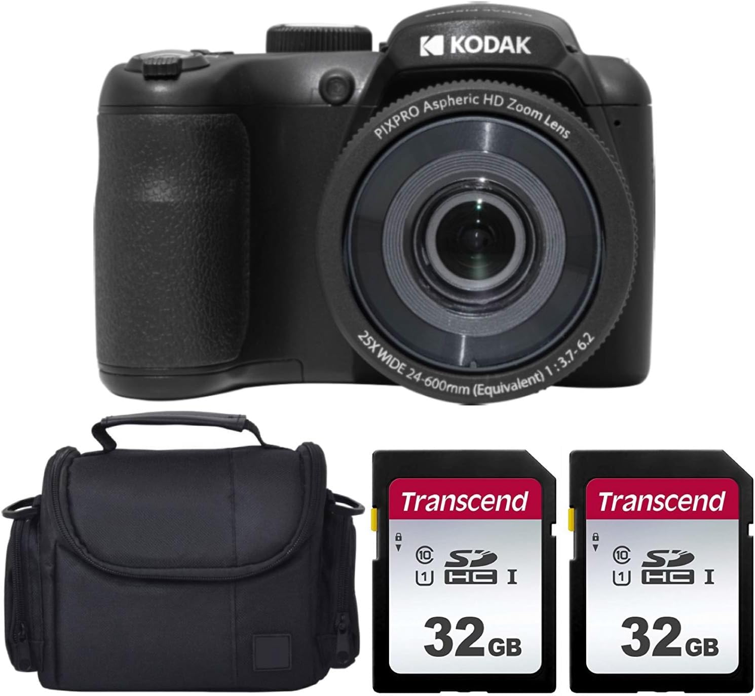 Kodak PIXPRO AZ255 Digital Camera (Black) Bundle with 32GB Memory Card (2) + Digital Camera/Video Case (4 Items)