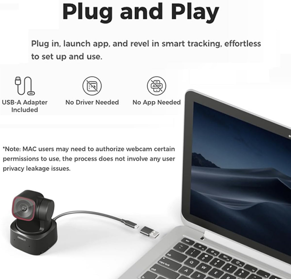 OBSBOT Tiny 2 Lite AI-Powered 4K UHD PTZ Webcam,1/2' CMOS 4X Digital Zoom AI Auto Tracking with Auto Zoom Gesture Control 2.0, LiveStream for Game/Meeting/Online Educate, W Mini Tripod