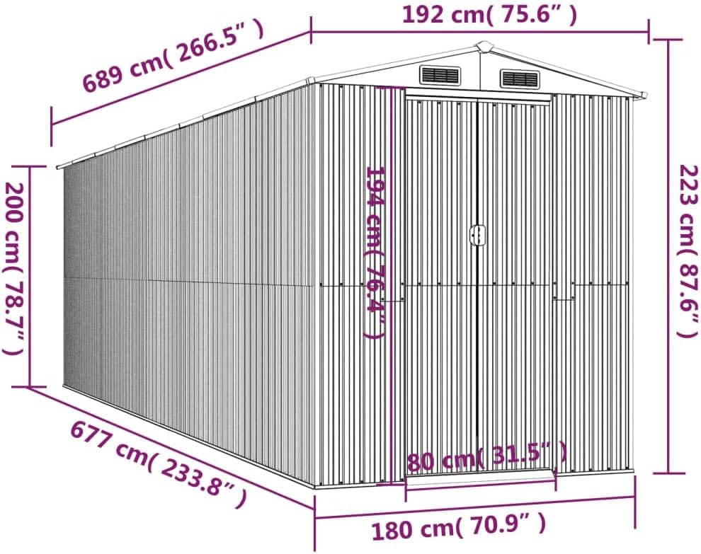 vidaXL - Galvanized Steel Garden Shed - Large Outdoor Storage House, Light Brown, Easy Assembly, Weather, Spacious Interior, Front and Back Vents