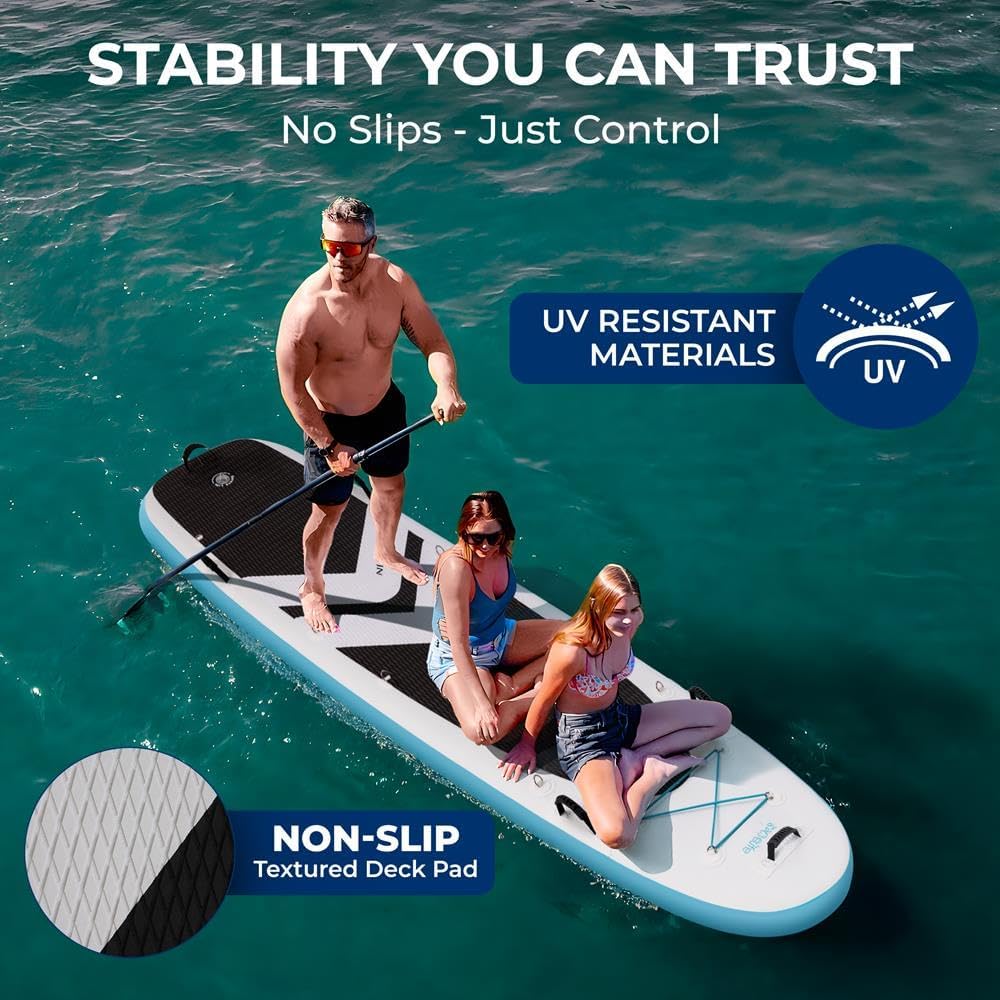 SereneLife 12'2' Inflatable Paddle Board - XL Family Stand Up Paddleboard with Seat for 2 Adults 1 Child - 34' Wide Stable Design with Non-Slip EVA Deck Pad, Premium SUP Accessories, 450 lbs Capacity