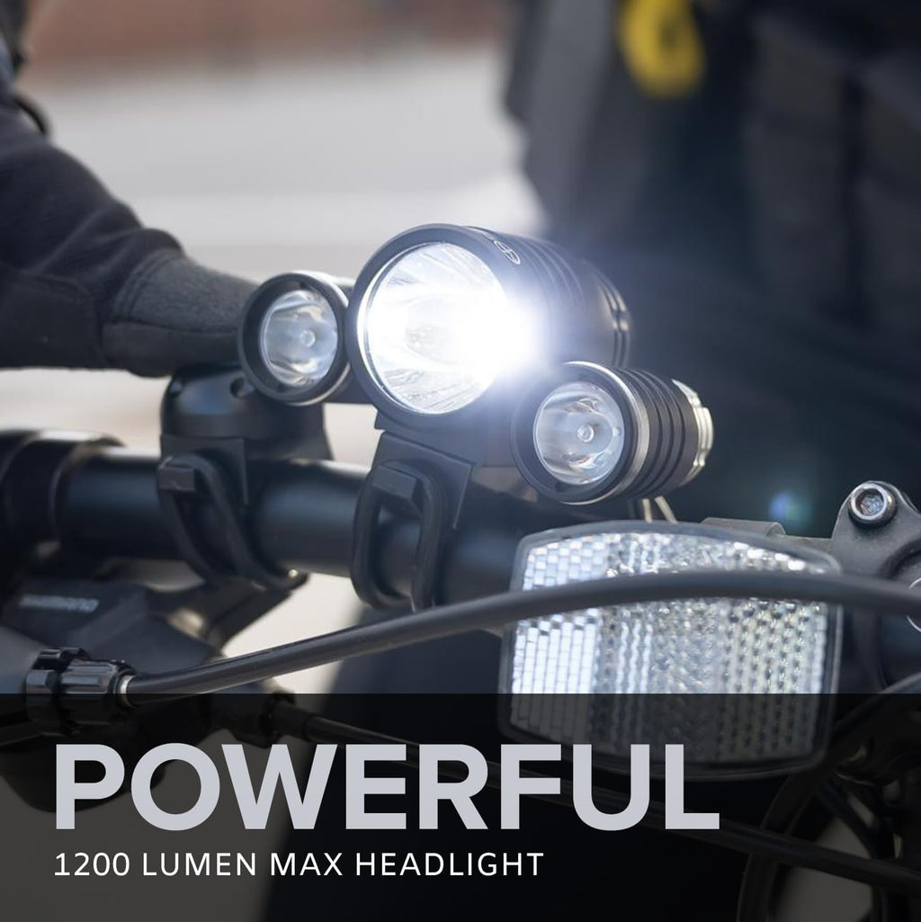 PS1200 Police Patrol Bike Light Set - Red/Blue Strobe LED - Rechargeable 18 Hr Max - Water Proof - 5 Modes - Heavy Duty Bicycle Lights for Professional Use